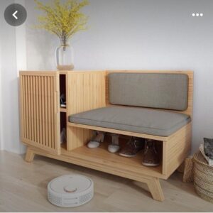 Wooden Shoe Storage Bench with Cushion