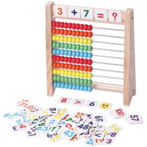 Wooden Educational Abacus Math Learning Frame with Number & Arithmetic Cards for Kids