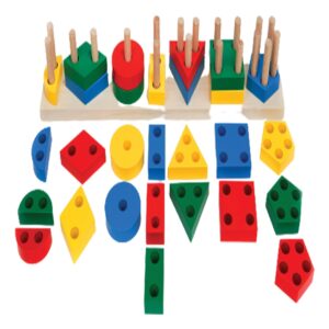 Montessori Shape Sorting Peg Board, Wooden Geometric Stacking Puzzle