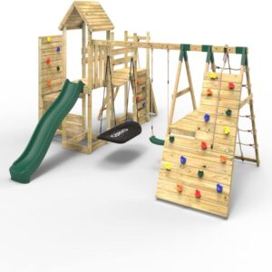 Outdoor Adventure Playground with Nest Swing, Climbing Wall, Slide & Play Tower | Kids Multi-Activity Play System