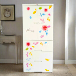 Floral Plastic Wardrobe Cabinet with Shelves & 3 Drawers (BL)