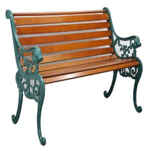Classic Outdoor Garden Bench with Cast Iron Frame & Wooden Slats