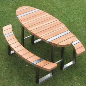 Modern Outdoor Wooden Picnic Table Set with Curved Benches | Commercial Garden & Park Dining Table