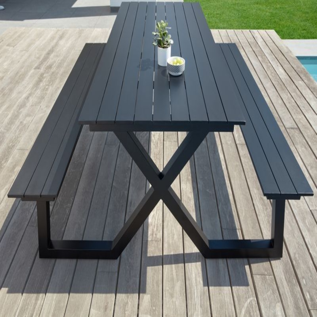 Modern Outdoor Picnic Table with Integrated Benches