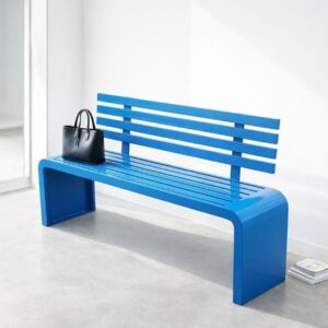 Modern Outdoor Steel Bench with Backrest