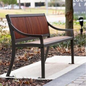 Commercial Outdoor Park Bench with Steel Frame & Wood Slat Backrest