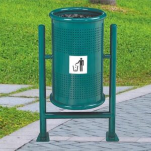 Heavy-Duty Park Waste Bin with Perforated Metal Design & Stand