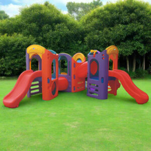 Outdoor HDPE Play System with Dual Slides & Crawl Tunnel