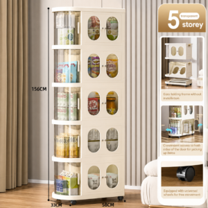 Foldable Storage Cabinet with Transparent Doors & Wheels (BL)