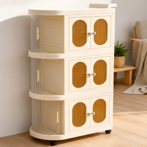 Foldable Storage Cabinet with Transparent Doors & Wheels (BL)