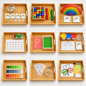 Montessori Rainbow Learning Activity Tray Set