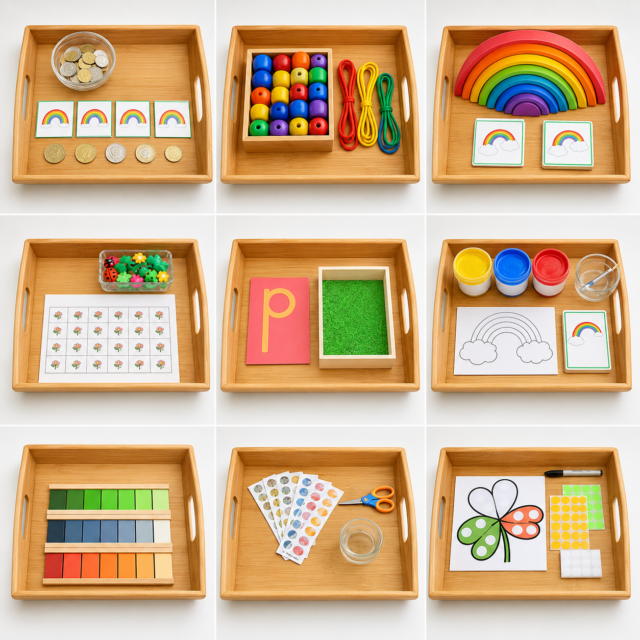 Montessori Rainbow Learning Activity Tray Set