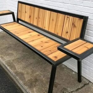 Outdoor Wooden Park Bench with Side Tables