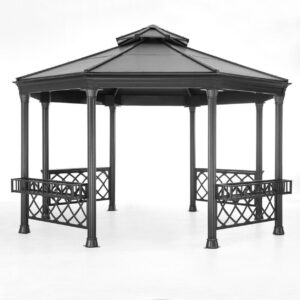 Heavy-Duty Outdoor Metal Gazebo with Integrated Bench Seating