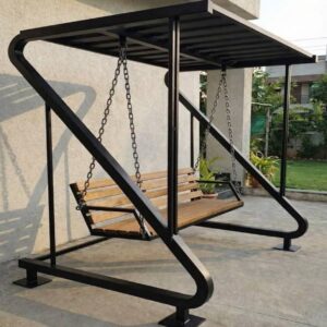 Heavy Duty Metal Garden Swing Chair with Wooden Seat